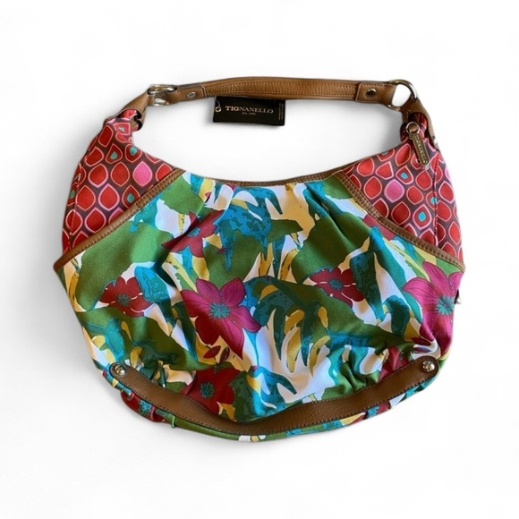 Tignanello Tropical Floral Hobo Bag with Tan Leather Trim NWT - Picture 1 of 10